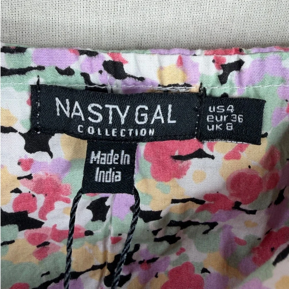 New Nasty Gal Floral Print Off the Shoulder Puff Sleeve Romper size 4 Multicolor - Picture 2 of 8